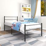 BOFENG Twin Bed Frame with Headboard and Footboard Single Bed Frame,Metal Platform Bed Frame Twin,Strong Steel Slats Support No Box Spring Needed,Black