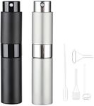 ZERNBER 8ML Atomizer Perfume Travel Refillable (2 PCS) Empty Travel Cologne Sprayer Bottles Refillable, Mini Portable Dispenser(Matte Black&Silver)