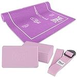 Everlast FIT Yoga Essential 4PC Kit - Yoga Mat, Yoga Strap & 2 Yoga Blocks - Great for Yoga, Pilates, Gym, Improve Balance, Flexibility, Stretching - Purple.