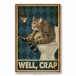 Yimofy Funny Bathroom Sign Vintage Cat Tin Signs for Wall Decor 8"x 12" Funny Bathroom Signs Restroom Toilet Decor Metal Wall Plaque Poster (Well,crap)