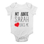 Shopagift Personalised My Aunty with Any Name Loves Me Cute Boys and Girls Baby Grow Vest Bodysuit White, Customised Newborn Gifts for Niece Nephew from Auntie Aunt