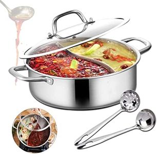 Casserole à fondue chinoise en acier inoxydable 304 de 32 cm avec couvercle en verre et 2 cuillères Convient pour plaques à induction, cuisinières à gaz