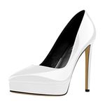 MissHeel Women's Platform Court Shoes Patent Leather Pointed Toe Slip On Stiletto Heels Sexy High Heels Pumps for Nightout White Size 12