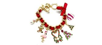 Betsey Johnson Christmas Bracelets, Christmas Charms, 7.5" - 8.5", approximate charm - 0.75" - 1.25", Metal, Rhinestone