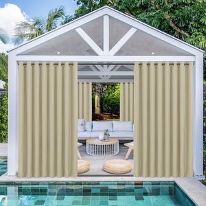 HolidayIdeas Outdoor Curtains for Patio Waterproof 4 Panels 110x120 Inch-Windproof Weatherproof Privacy Wide Cream Curtains-Grommet Top and Tab Bottom Drape for Pergola, Porch, Gazebo, Backyard
