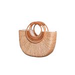 Rattan Straw Bag, Women Summer Beach Straw Tote Bag Weave Rattan Bag Woven Straw Purse Bag, B - Moon Straw Large, M