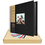 Scrapbook Photo Album 80 Pages, 10 inches Linen Hardcover, Burlap Photo Collection with Photo Opening, DIY for Wedding Guest Book, Love Moment with Storage Box and 6 Corner Stickers (black)