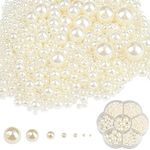 1150 Pcs Pearl Beads, Round Beige Pearls Assorted Size Mixed Imitation Beads for Wedding Party Decoration Jewelry DIY Craft Making, 3/4/5/6/8/10/12 mm