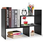 Hossejoy Adjustable MDF Desktop Bookshelf Desk Storage Organizer Display Shelf Rack, Counter Top Bookcase, Black