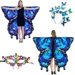 Halloween Costumes Woman 2024，Double-Sided Butterfly Wings Adults，Blue Butterfly Costume for Women，3PCS Fairy Wings Set.