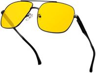 KANASTAL Black Night Driving Glasses Mens Yellow Tinted Oversized Night Driving Large Square Womens Metal Polarised Headlight Glasses UV400 - Black Frame Yellow Lens