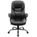 costoffs Faux Leather Executive Office Chair Height Adjustable Desk Chair Big Computer Swivel Chair with Sturdy Metal Base Black