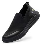 FitVille Mens Casual Slip On Trainers Extra Wide Fit Loafers Breathable Sneaker Comfortable Walking Shoes, Black, 9.5 UK X-Wide