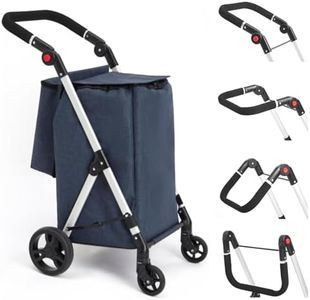 LEUYA ABC Grocery Trolley, 4 Wheel Shopping Trolley, 46L Aluminium Shopping Cart, Folding Shopping Trolley with Insulated Cooling Bag (Blue)