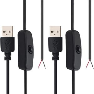 tunghey 2Pack 5V USB Extension Cable with Switch, USB 2.0 A Male Plug and 2 Pin 2 Wire Power Charge Cable Connector DIY for 5V USB Fan, LED Strips, Desk Lamp 1.5M (Black)