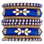 Aheli Silk Thread Kundan Studded Blue Chura Chuda Bangle Set Gift for Women Size 2.6"