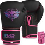 EVO Fitness Ladies Matte Pink Boxing Gloves Punch Bag Women MMA Muay Thai Martial Arts Kick Boxing Girls Sparring Training Fighting Gloves With Hand Wraps (Pink, 8 OZ)