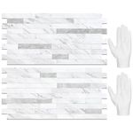 STICKGOO 20 Sheets Peel and Stick Backsplash Tile, Stick on Backsplash for Kitchen and Bathroom, White Marble Look PVC Mixed Metal Silver Self Adhesive Wall Tiles