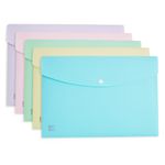 Oxford A4 Plastic Popper Wallets, Assorted Pastel Colours, Document Folders, Pack of 5