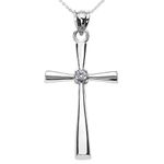 Religious Jewelry .925 Sterling Silver Diamond Accented 1-1/8" Solitaire Flared Cross Pendant Necklace (K-M Color, I3 Clarity) - Choice of Chain Length, Metal Gemstone, white-diamond