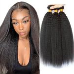 Yaki Straight Bundles Brazilian Virgin Human Hair Bundles Full Head Thick Kinky Straight Weave Bundles Human Hair Natural Black Color Can be Dyed 3 Bundles Total 300g 8 8 8 Inch