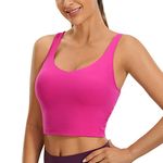 CRZ YOGA Butterluxe Womens V Neck Padded Sports Bra - Longline Workout Crop Tank Top with Built in Bra Hibiscus Purple S