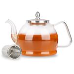 PluieSoleil Glass Teapot, 1200ML Tea Pot with Filter Glass Teapot Gas Stove, Heat-Resistant Borosilicate Glass Strainer Teapot for Loose Leaf Floral Tea Fruit Tea (1200ML)