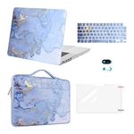 MOSISO Compatible with MacBook Pro 16 inch Case 2023 2022 2021 Release M2 A2780 A2485 M1 Chip Touch ID, Plastic Watercolor Marble Hard Shell&Bag&Keyboard Skin&Webcam Cover&Screen Protector, Blue