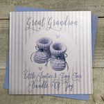 WHITE COTTON CARDS Little Booties & Tiny Toes Bundle of Joy, Handmade New Baby Boy Card (Grandson, Blue Booties), 16cm x 16cm