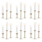 NUPTIO Candle Sticks Holder Hurricane - Gold Taper Candle Holder Glass Cylinder Candlestick Tall Wedding Table Centrepiece Party Decor Metal 18Pcs