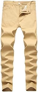 Qazel Vorrlon Skinny Jeans for Men Khaki Jeans Ripped Jeans Slim Fit Pants Stretch Jeans,Size 32,Khaki(Q019)