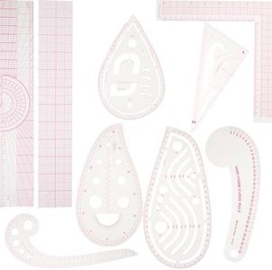 Sewing Ruler Set Inch and Metric Clear Curve Straight Shape Marking Ruler Kit Precise Sewing Measuring Ruler with L-Shape Straight Comma Triangular Ruler for Tailors (9PCS)