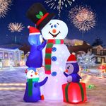 GOOSH 6 FT Christmas Inflatable Snowman with Penguins, Xmas Snow Man Blow Up Yard Decorations with Built-in LED Lights for Outdoor Garden Holiday Party Decor