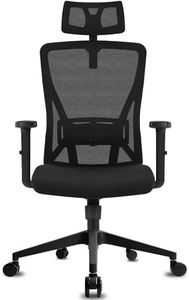 Durrafy Silla Oficina Ergonómica, Silla de Escritorio con Reposacabezas Ajustable, Reposabrazos, Soporte Lumbar, Altura Regulable y Oscilación de 90°-120°, Silla Giratoria Capacidad de Peso 150kg