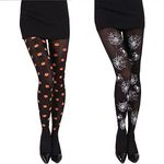 Bohue 2 Pairs Halloween Pantyhose Tights Cobweb Tights Pumpkin Tights Pantyhose Stockings for Women Halloween Costume