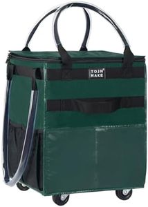 TOJNMAKE Reusable Grocery Bag On Wheels (Small, Green) Shopping Trolley with 8 Pockets and Zipper Cover Foldable Rolling Tote, Heavy Duty Handles, Carries Up to 22 LBS