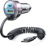 LISEN 65W Car Charger USB C Fast Charge for iPhone 16 with 5FT 30W USB C Coiled Cable Car Phone Charger Adapter PD&QC3.0 USB Charger 12V USB Socket for iPhone 16 Pro Max 15 Plus Samsung IPad Pro