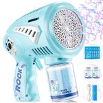 Boerfmo Bubble Gun - 72 Holes Space Bubbles Blaster with LED Light - Rechargeable Bubble Machine for Kids - Toys Gifts for Ages 3+ Year Old Boys/Girls, for Outdoor Act, Birthday Party