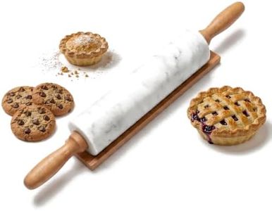 Pracfit White Marble Rolling Pin for Baking 10inch Barrel,With Wooden Handles & Wood Cradle, Non-Stick Dough Roller，Non-Stick Dough Roller for Pizza, Pasta, Fondant, Pie Crust, Pastry & Cookies