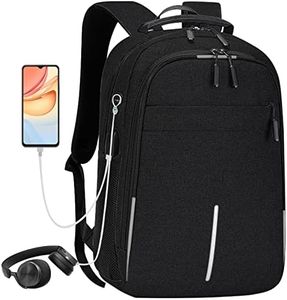 Lizbin Travel Laptop Backpack, Business Backpack with USB Charging Port, Large Computer College School Backpacks for Men Women with Reflective Strips, Fits 15.6 Inch Notebook (Black)