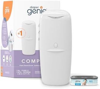 Diaper Genie Compact Pail Includes 1 Starter Square Refill That can Hold up to 165 Newborn-Sized Diapers.