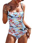 Ekouaer One Piece Swimwear Women's Tummy Control Swimsit Bathing Suit (Flower Red,M)