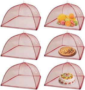 Food Tent Covers 6PC Pop-Up Mesh Food Covers 14"x14" Red Food Tents for Picnics,Outdoors,Parties,BBQ,Reusable and Collapsible