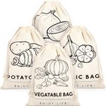 Partideal 4Pcs Potato Bag Onion Bag and Garlic Bag, Premium Linen Cotton Food Storage Bag, Food Storage Bag with Drawstring Closure for Keep Potatoes Onions Vegetables Fresh (30cm x 40cm)