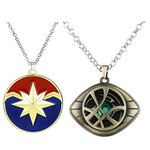 LADY HAWK Gold Star Logo Necklace and Superhero Character Accessory Metal Pendant Locket with Length Adjustable Chain for Unisex; Pack of 2 (C-934)