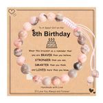 Hiagkmet Happy Birthday Bracelets Gifts for 8 Year Old Girls, Pink Zebra Natural Stone Heart Charm Bracelets Gifts for Girls Daughter Granddaughter Niece