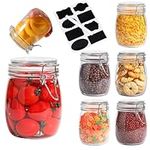 Glass Jar with Lid 25oz/750ml, 6 Pcs Round Clear Airtight Glass Jar with Stainless Steel Wire Clamp, Marker Stickers and Liquid Chalk, Food Storage Containers