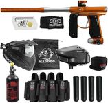 Maddog Empire Mini GS Full Auto Paintball Gun Marker w/HPA Tank, Electronic Loader, Thermal Anti-Fog Paintball Mask Goggle, Neck Protector, Harness & (4) Pods Starter Pack - Dust Tangerine/White