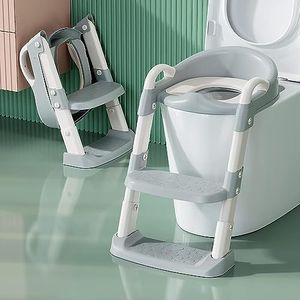 Potty Training Seat with Step Stool Ladder,Potty Training Toilet for Kids Boys Girls, Toddlers-Comfortable Safe Potty Seat with Anti-Slip Pads (Grey New)