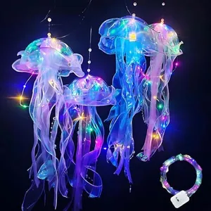 Jellyfish Decor, 4 Pcs Jellyfish Lanterns Lamp for Mermaid Theme Party, Hanging Colorful Jelly Fish Decoration Lights for Birthday Party Under The Sea Party Decoration for Women Girl Baby (4 Colors)